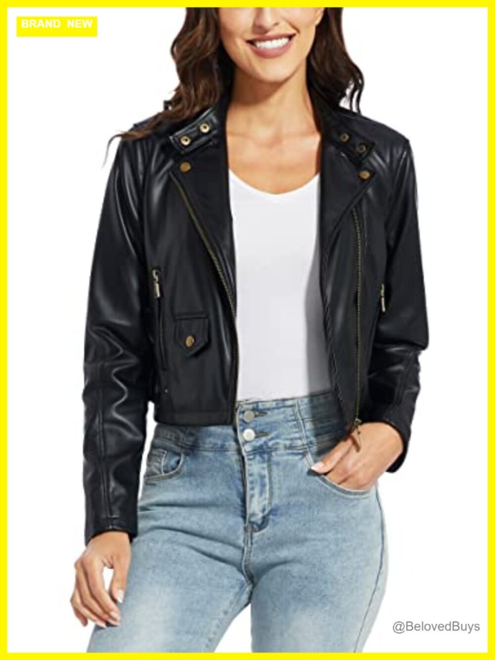 Women's Faux Leather Jacket Zip Up Moto Biker Short PU Fitted Slim Coat